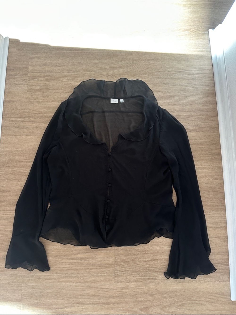 Aritzia Wilfred Black Sheer Ruffle Collar Blouse